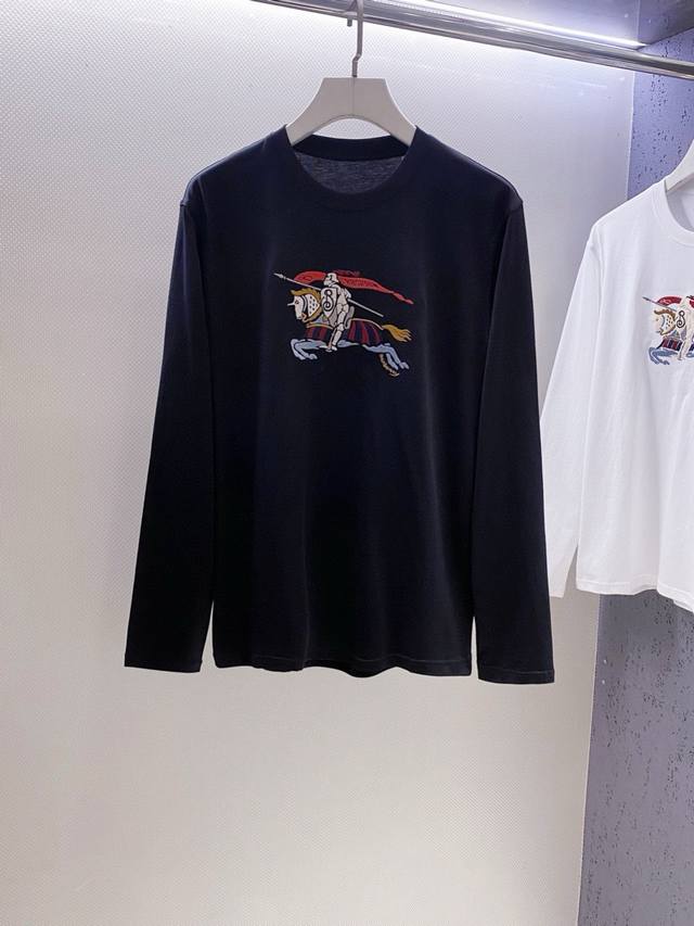 Bur~ Colorful Horse Logo Embroidered Crew Neck Long Sleeve T-Shirt New Arrival B