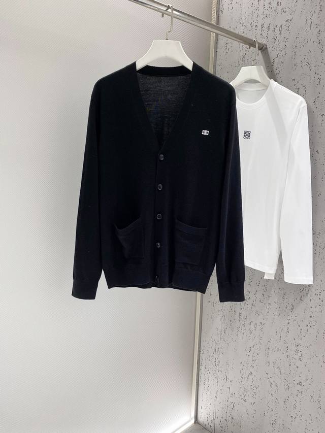 Cel~Classic Logo Embroidered Wool Cardigan Premium Customer Supply 100% Fine Mer