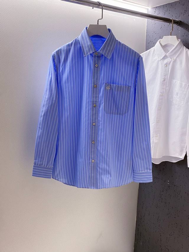 Gu~ Long-sleeved striped shirt with rose embroidery on the pocket Autumn New Arr