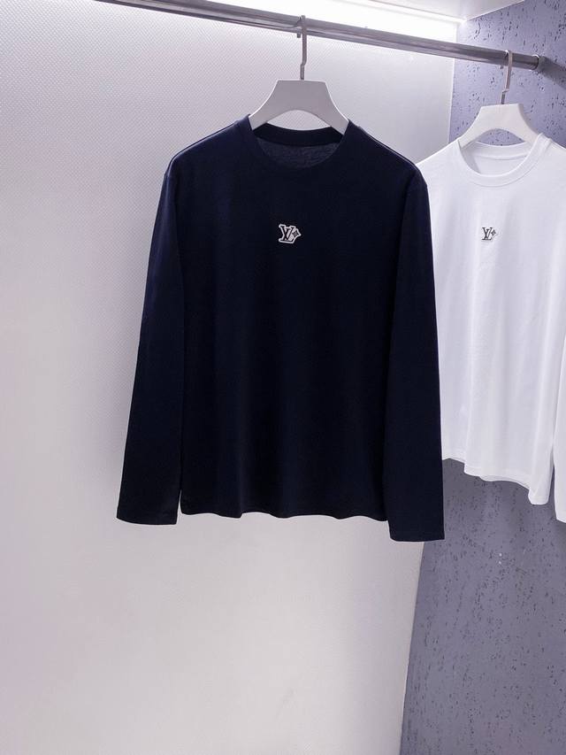 Donkey~ Crew Neck Long Sleeve T-Shirt with Felt Logo and Monogram Pattern on th