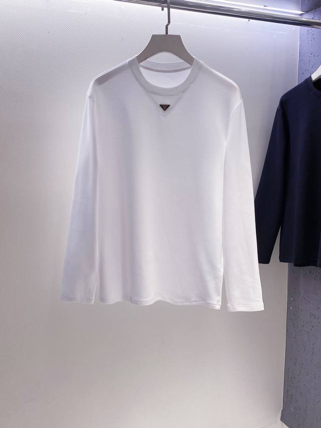 pr~ Front Triangle Logo Trim Thin Space Cotton Long-Sleeve T-Shirt Autumn/Winter