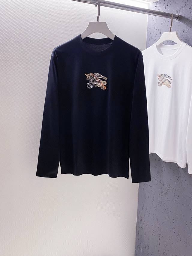 Bur~ Long-Sleeve T-Shirt with Checkered Horse Logo Embroidery on the Chest Early