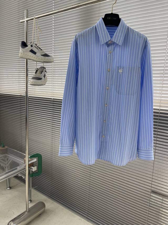 Gucc Striped Embroidered Cotton Poplin Shirt with Small Details. Features visibl