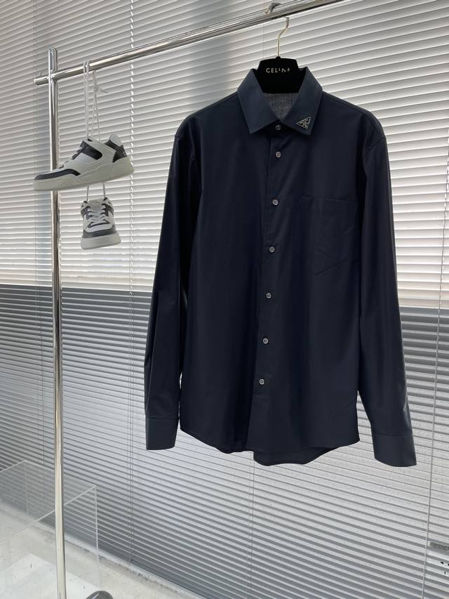 Autumn/Winter - Prad Poplin Shirt with Collar Logo Details. Button-Up Style. Th
