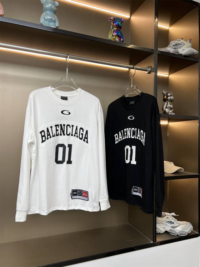 8229# Balenciaga Basketball Retro Long-Sleeve Top, 26-count 280g Double Yarn 100