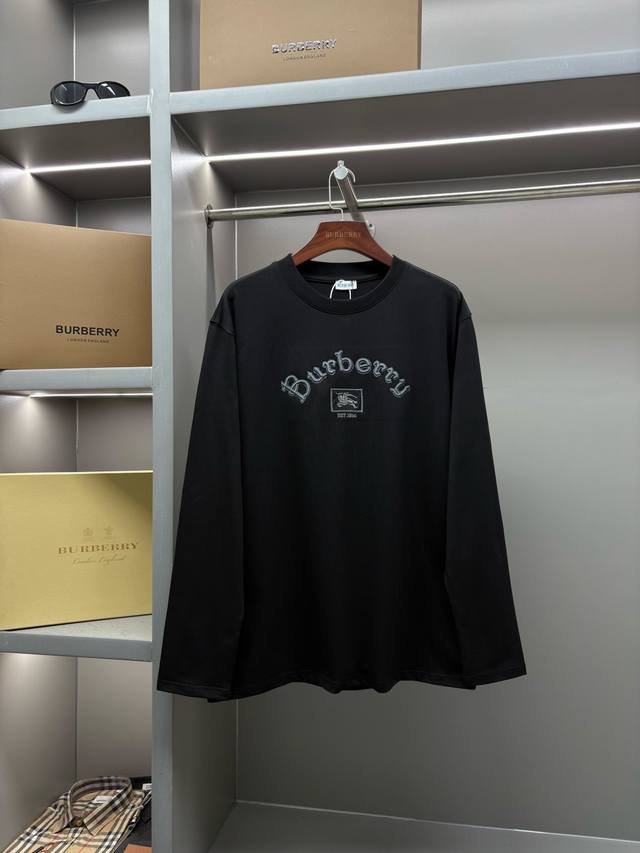 Gothic 3D Letter Embroidery Crew Neck Long Sleeve T-Shirt 25Ss Burberry Top-Sel
