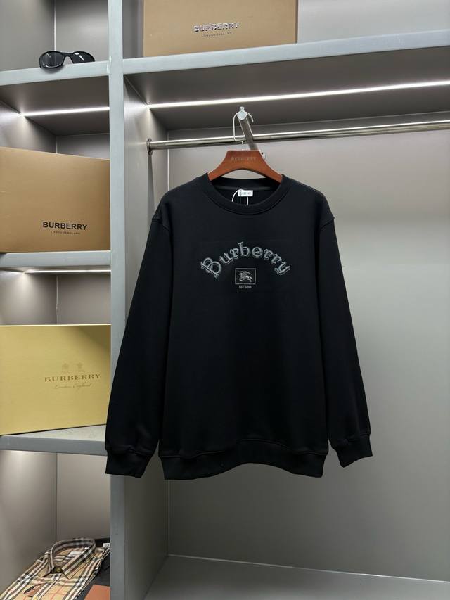 Gothic 3D Letter Embroidery Cotton Crew Neck Sweatshirt 25Ss Burberry's top-sel