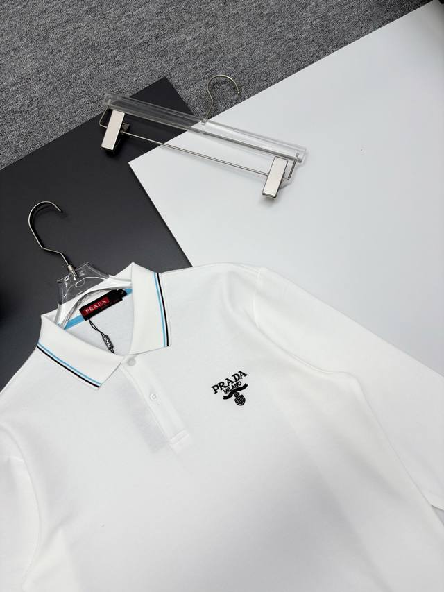 Prada New Embroidered Long-Sleeve Polo Shirt Original Fabric, Official Same Sty