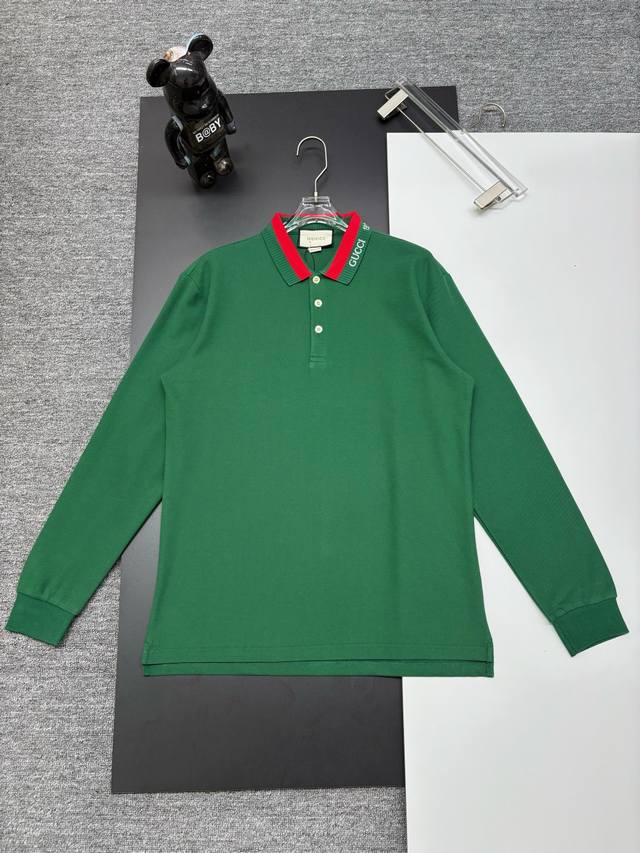 Gucci New Embroidered Long-Sleeve Polo Shirt Original Fabric, Official Same Styl