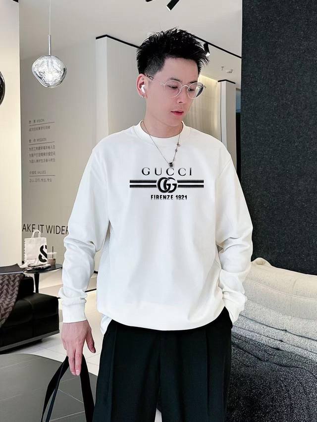 Gucci 2025 Autumn/Winter New Crew Neck Sweatshirt Colors: Black, White, Gray Si