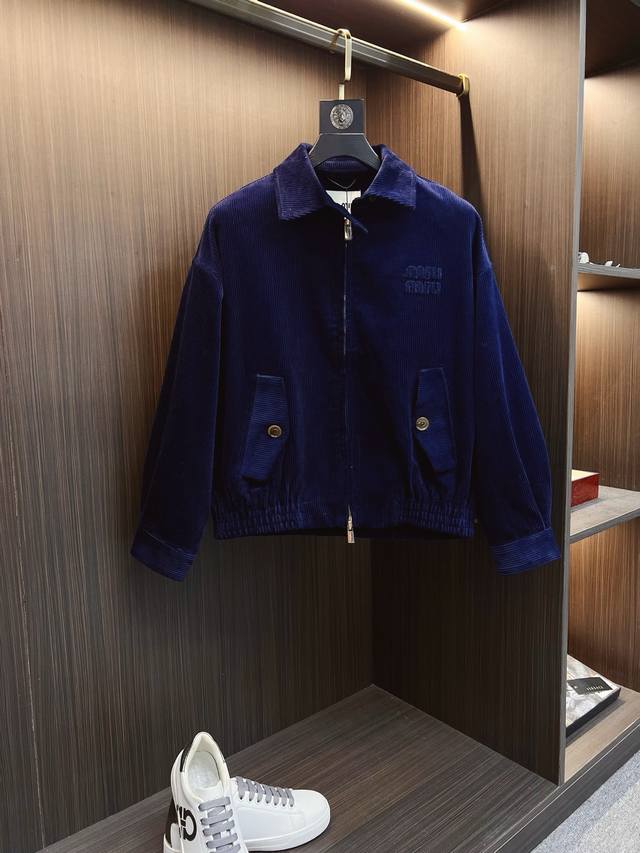 Fw2025 Unisex Miu Corduroy Collar Jacket with Logo and Letter Applique - This ja