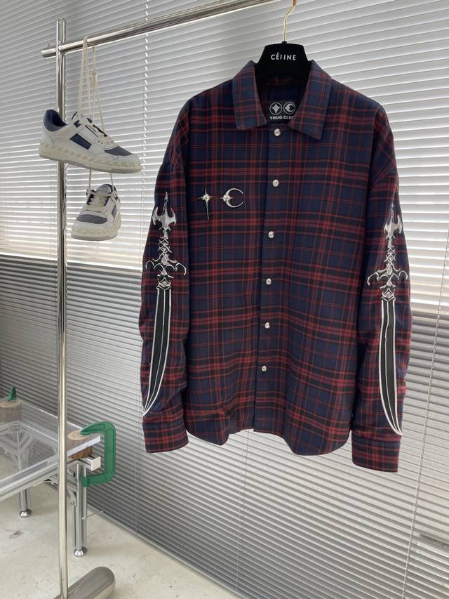 Thug Club 25Ss New Bio Soldier Series Sword Flannel Plaid Long-Sleeve Shirt Unis
