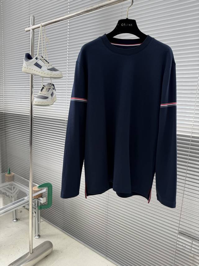 Tb 25Fw New style double-sleeved long-sleeved T-shirt with colored woven ribbon,