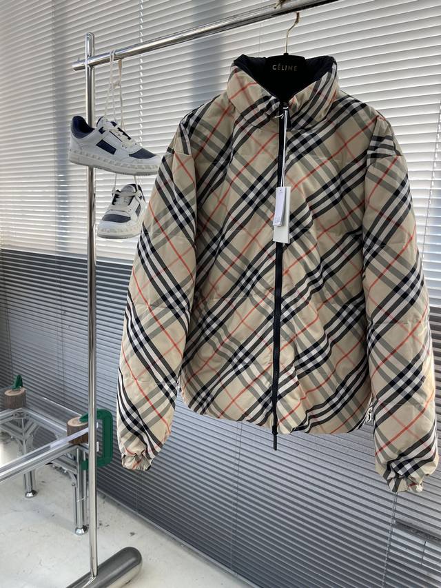 Bbr Autumn/Winter New Classic Plaid + Equestrian Logo Reversible Down Jacket Thi