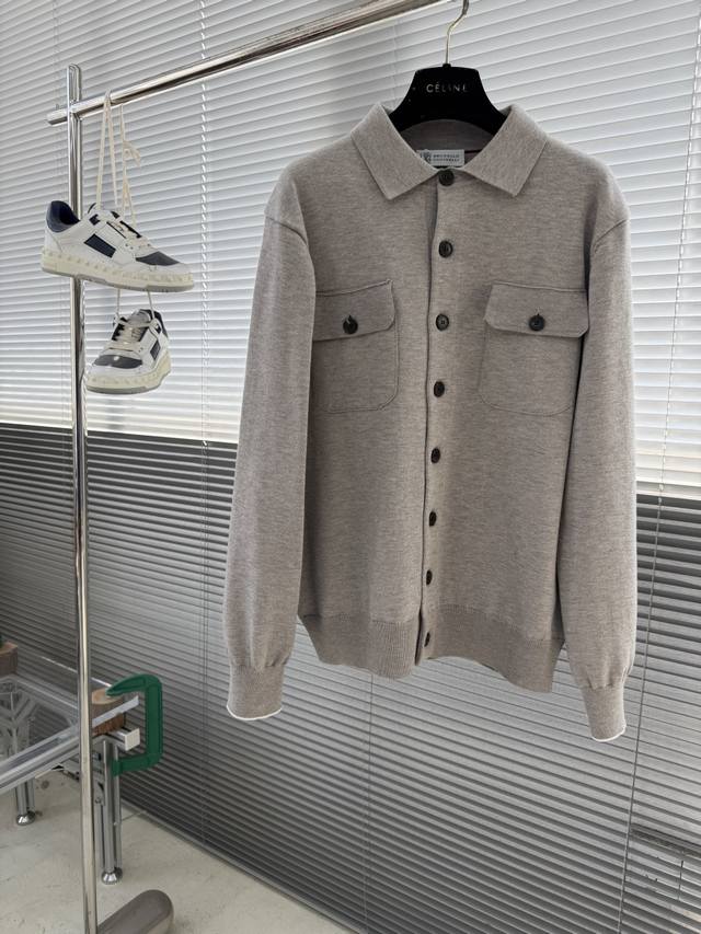 Bc 25Ss New Solid Color Single-Breasted Lapel Pocket Long-Sleeve Knit Sweater Si