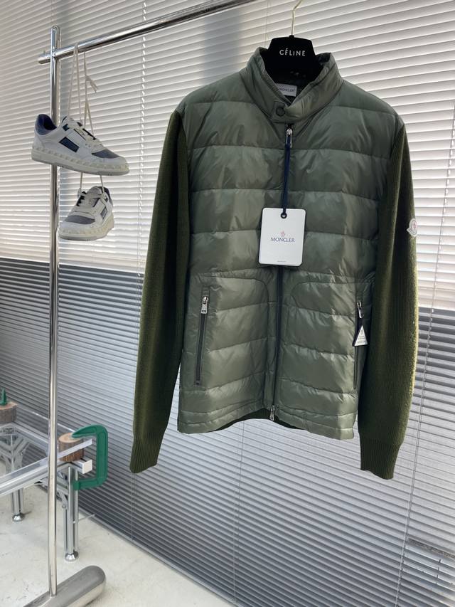 Mon Edit Series Wool Sleeve Matte Black Men's Patchwork Stand Collar Knit Down J