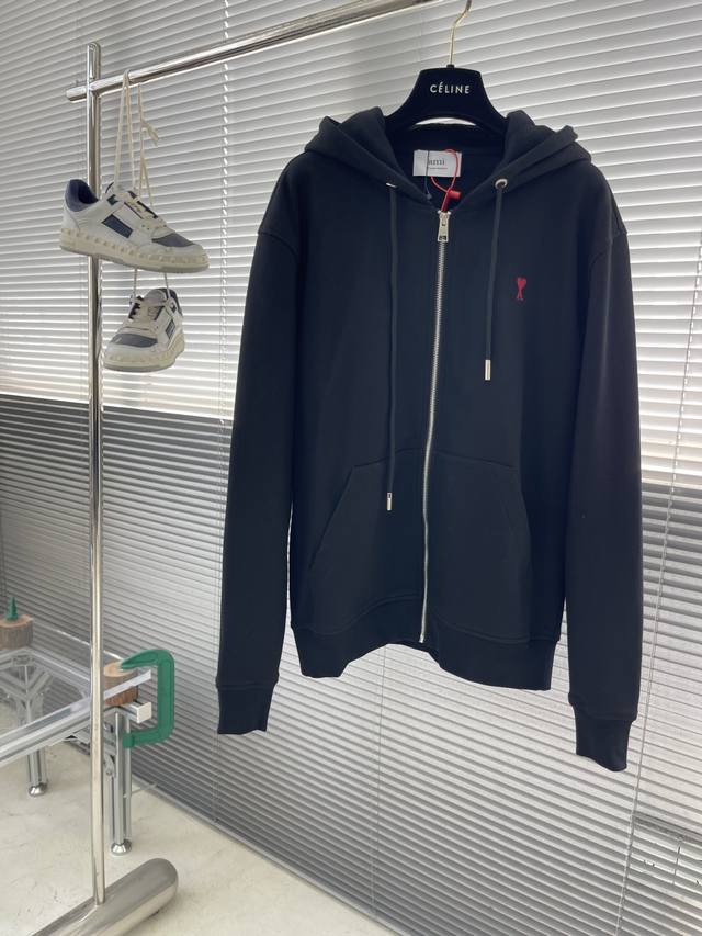 Ami Paris Heart Embroidery Zipper Jacket Custom-made mercerized cotton fabric, s