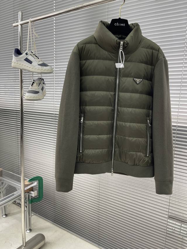 prad 2025Fw New Style Stand-Up Knit Down Patchwork Jacket. A best-selling item i