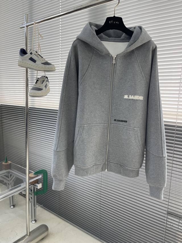 Jil Sander 2025 Fall/Winter New Zip-Up Hoodie, made of 680g terry cloth, featur