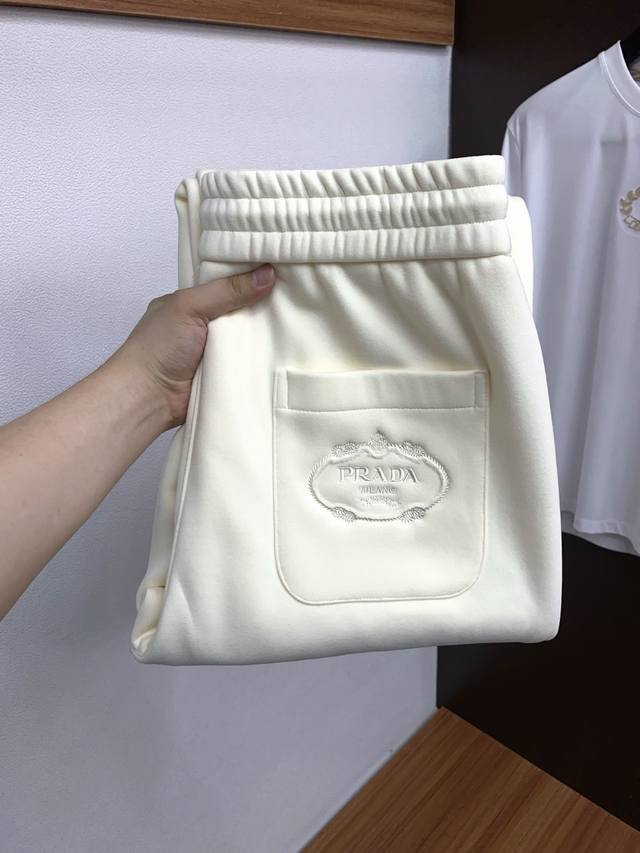 Prada 2025 Autumn/Winter Custom Pure Cotton Fleece-Lined Casual Pants. Clean an