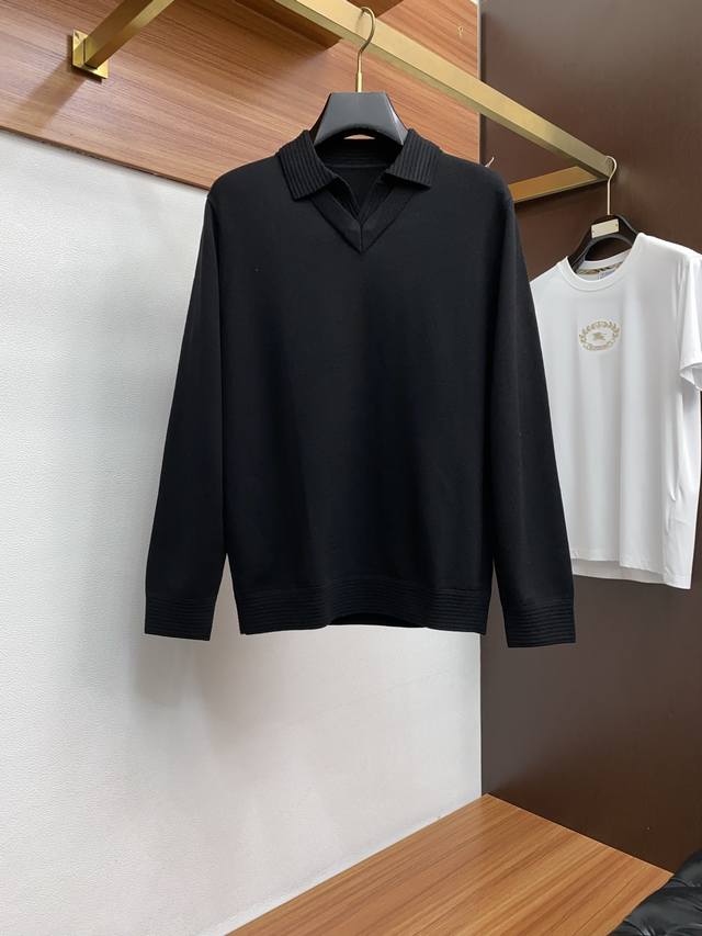 Zegna Men's High-End Simple Lapel Faux Two-Piece Knit Long-Sleeve Sweater, Hong