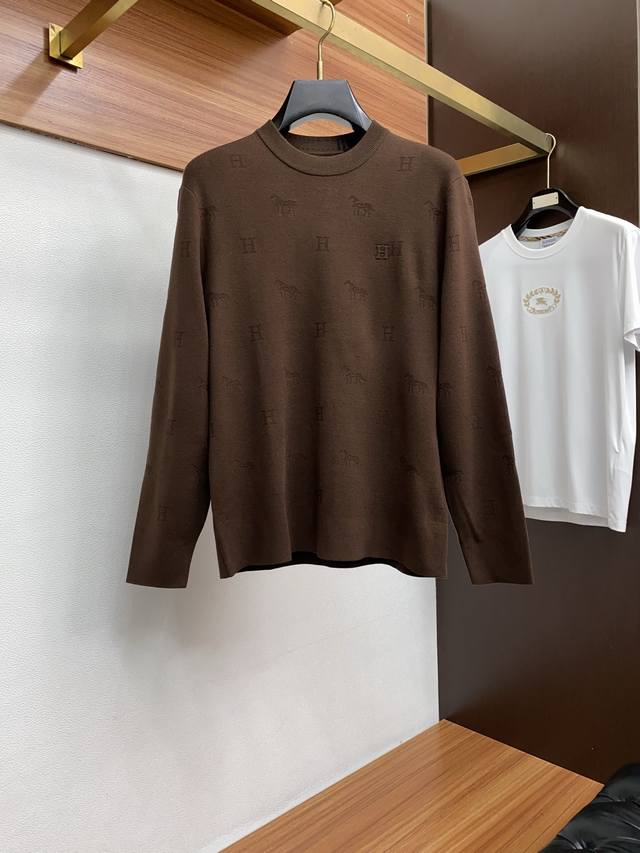 Hermes 2025Fw Men's Autumn/Winter Wool Blend Sweater, a casual everyday wear pi