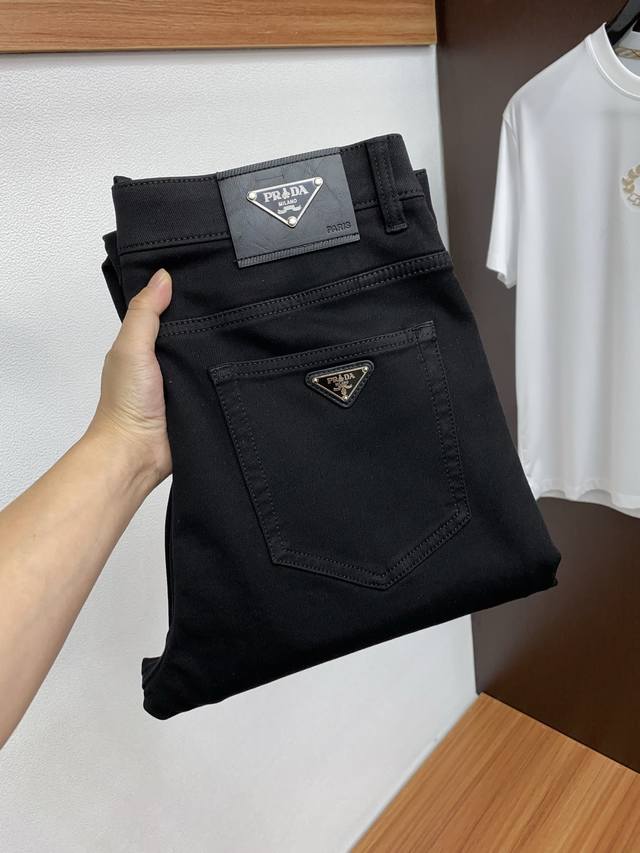 Prada Slim Fit Straight Leg Fashion Jeans - Combed Denim Fabric. Design Highlig