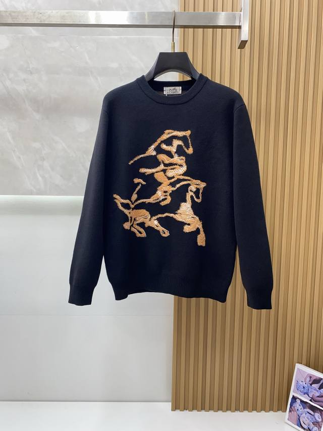 Hermes Fall/Winter 2025 Crew Neck Sweater Premium Wool Blend Sweater for Men, H