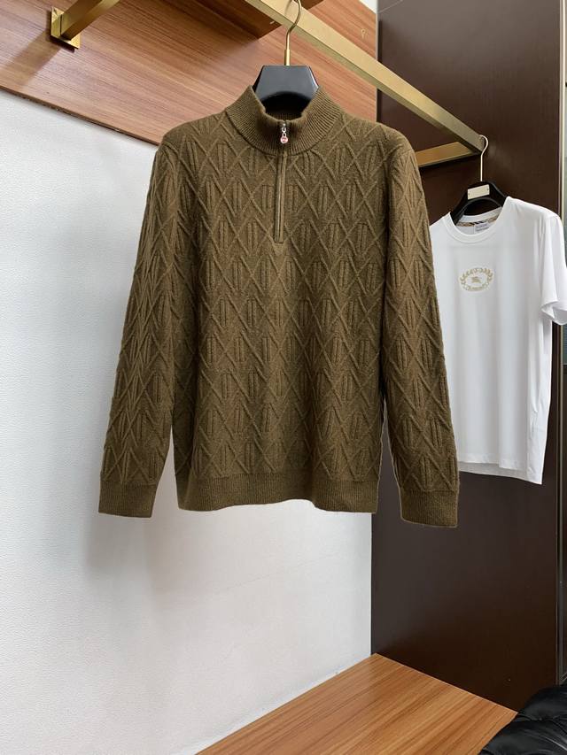 Kiton 25 Latest Men's Half-Zip Wool Sweater, a simple and classic jacquard sweat