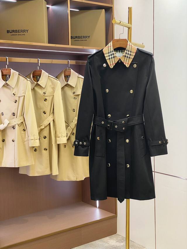 Black Real Shot Checkered Metal Double-Breasted Gabardine Trench Coat Burmester