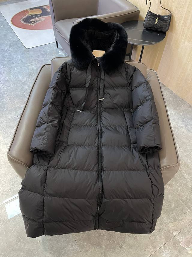 Ah285# New Down Jacket Max Mara Classic Style Oversized Fox Fur Collar Loose A-l