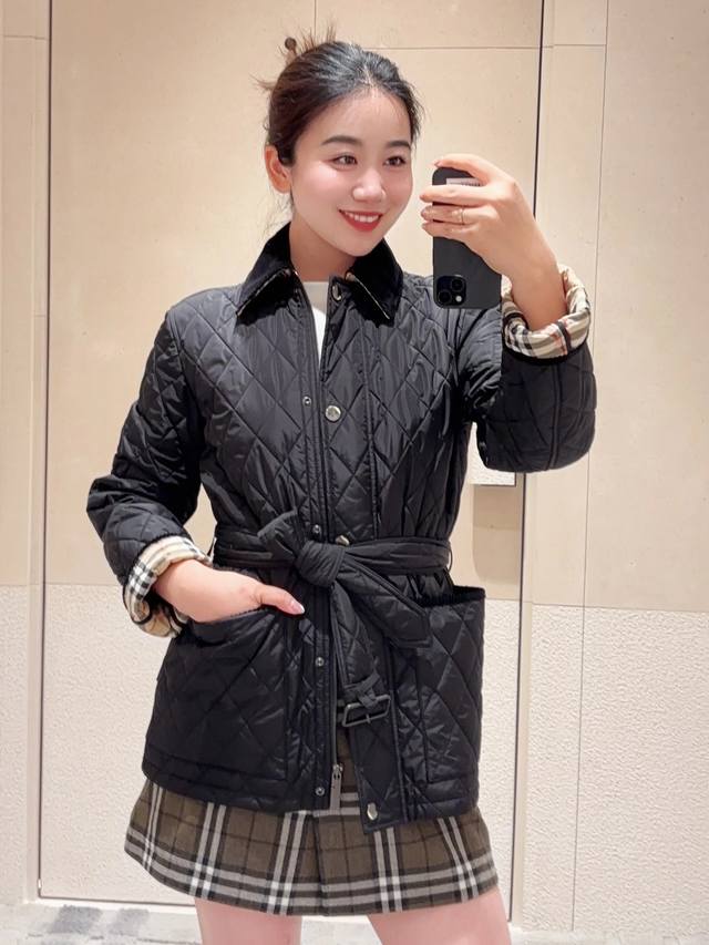 Bur Women's Quilted Nylon Belt-Decorated Jacket, Linen/Black Bur Top-Tier Channe