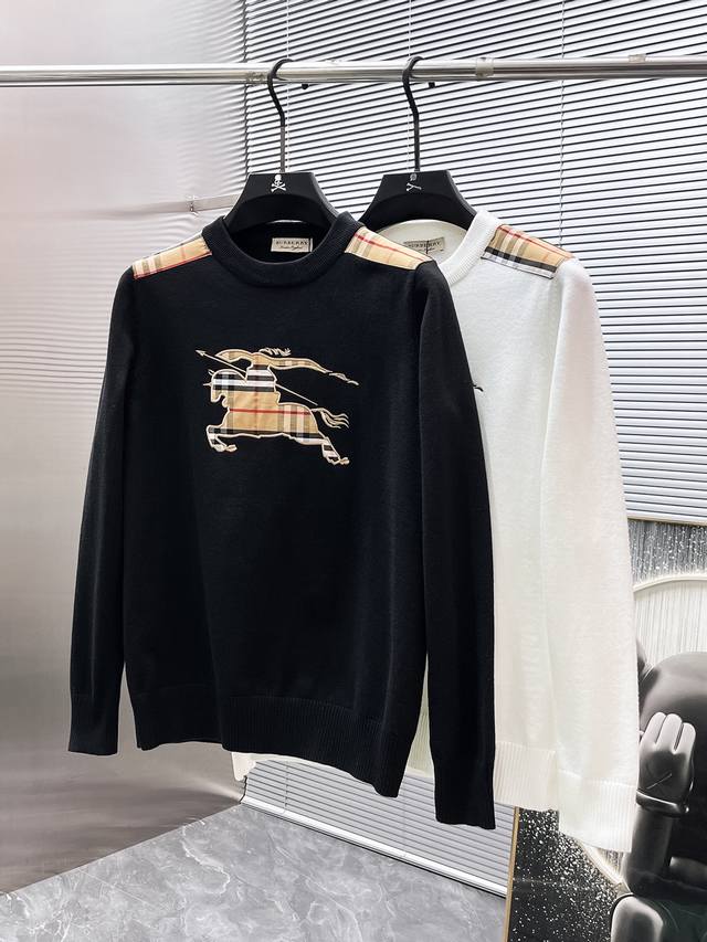 Burberry 2025 Spring/Summer New Wool Blend Crew Neck Long Sleeve Sweater, High-