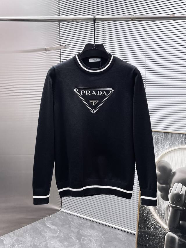 Prada 2025Ss New Wool Blend Crew Neck Long Sleeve Sweater, High-End Version! Cu
