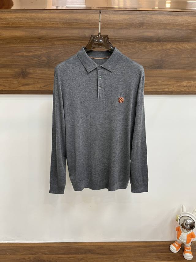 Featured: Zegna exclusive new men's wool knit sweater with a trendy collar. Hig