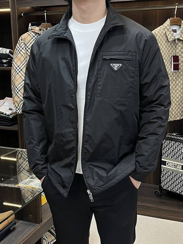 Highly recommends the Prada 2025 new stand-up collar triangular logo cotton jac