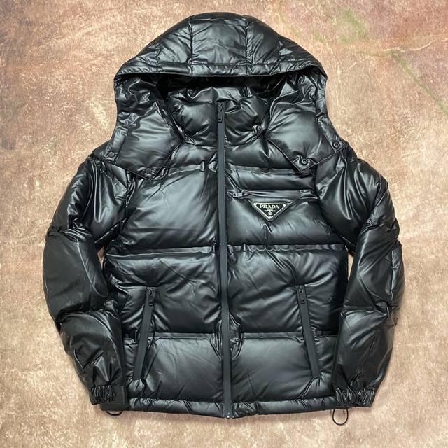 Prada Black Technology Leather Down Jacket This jacket uses a different fabric