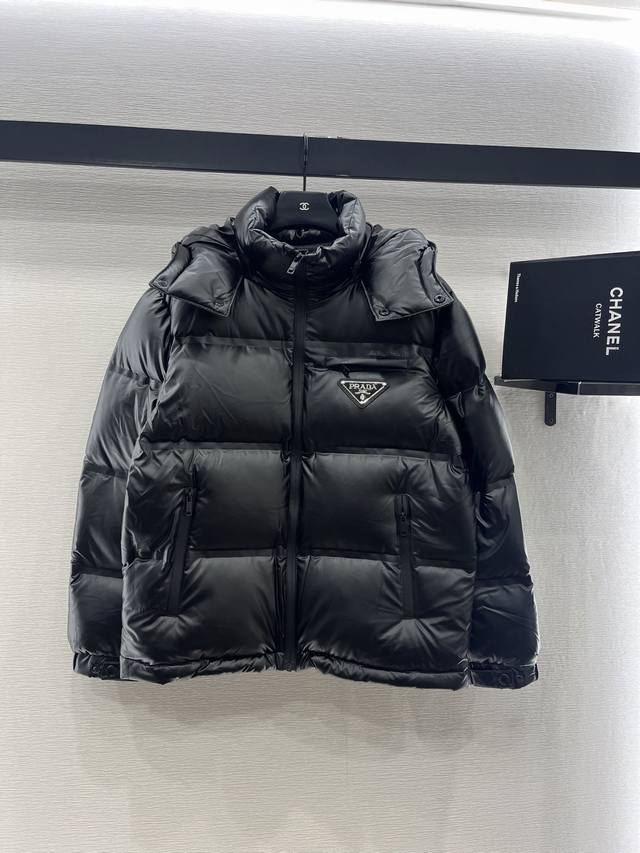 prad*2025 New Arrival Hooded Detachable Down Jacket Custom Yb imported reflectiv