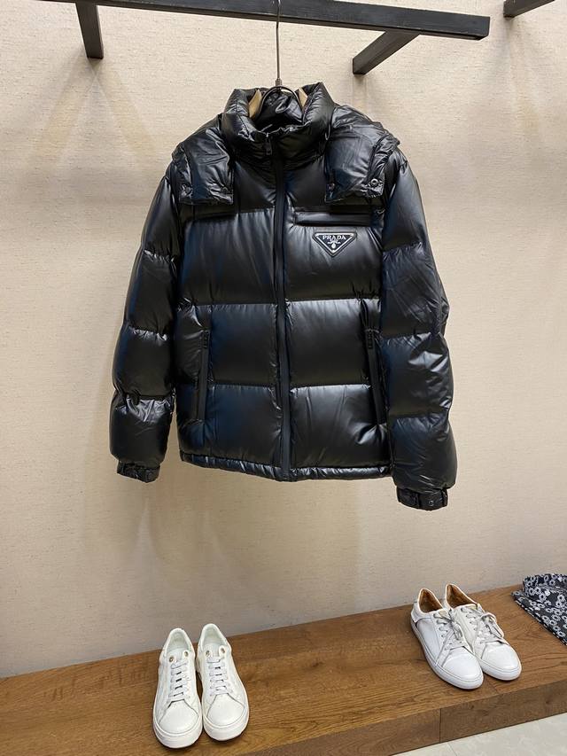 Prada, Warm Bread Down Jacket, Unisex Couple Style, Triangle Logo Stand Collar