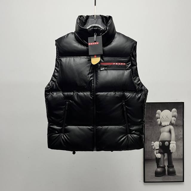 pradaحPrada Red Stripe Logo Stand Collar Vest Size: M~3XL DDD