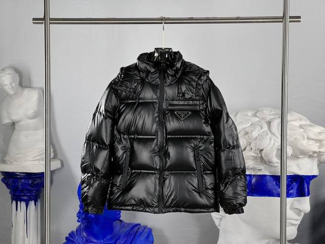 prada classic triangle logo detachable Color: Black Size: 48-56 This full-figure