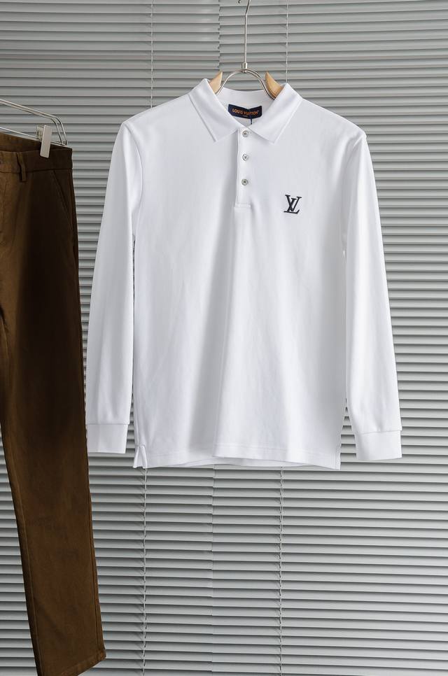 New# Lv 2025Fw New Luxury Men's Long-Sleeve T-Shirt with Lapel Collar #Made from