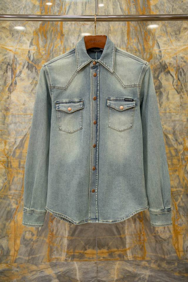 2025 Aw Latest Dg Top-Quality Denim Shirt, Vintage Blue Wash, Perfect Small Leat