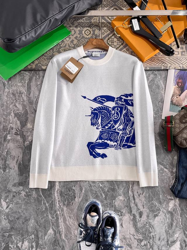 Burberry Crew Neck Sweater, made with a wool blend yarn, offers excellent warmt