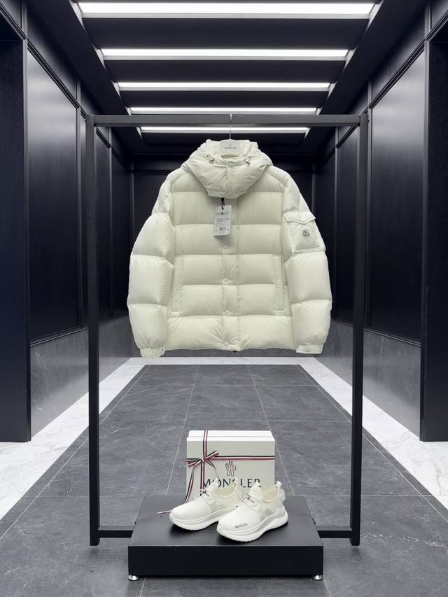 Premium Down - Moncler Maya 70 Winter Down Jacket. Cream White, Dusty Rose Pink