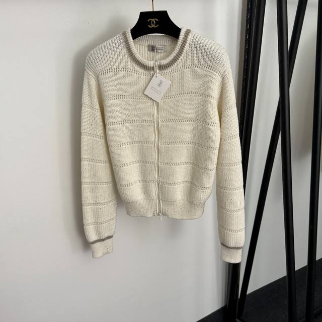 Style No. 20257269 Brunello Cucinell*Bc New Sequined Striped Long-Sleeve Wool K