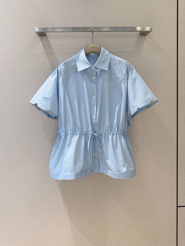 Louis Vuitto*25 New Arrival: Lapel Drawstring Waist-cinching Ruffled Lace Shirt