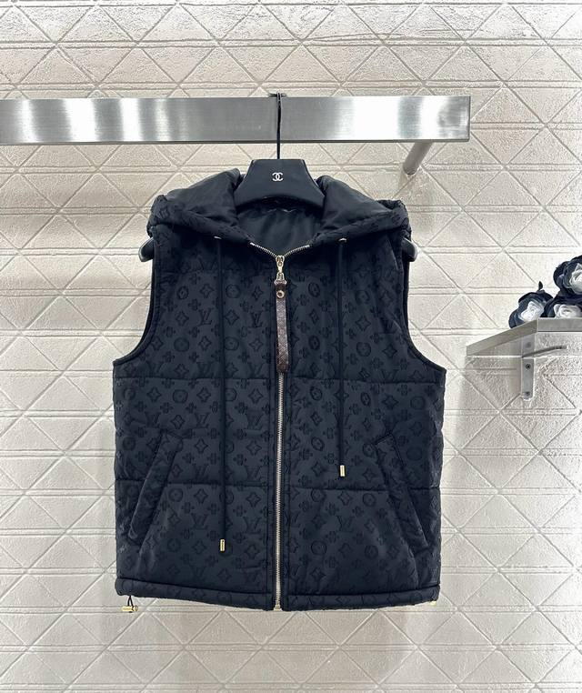 Louis Vuitto*2025 New Arrival Hooded Jacquard Down Vest Custom Yb jacquard nylon