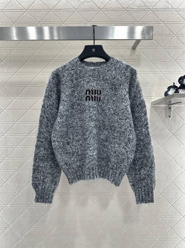 Miumi*2025 New Arrival Logo Beaded Pullover Sweater Made with custom Yb cashmere