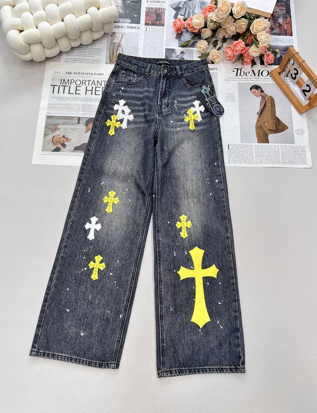25Ss New Autumn/Winter Chrome Hearts Heavy-Duty Cross Straight Leg Jeans, the ki